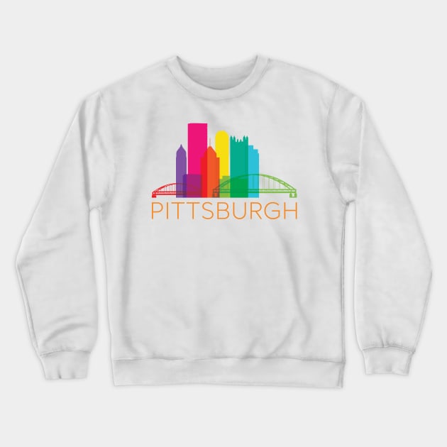 Pittsburgh Fun Rainbow Skyline Crewneck Sweatshirt by polliadesign